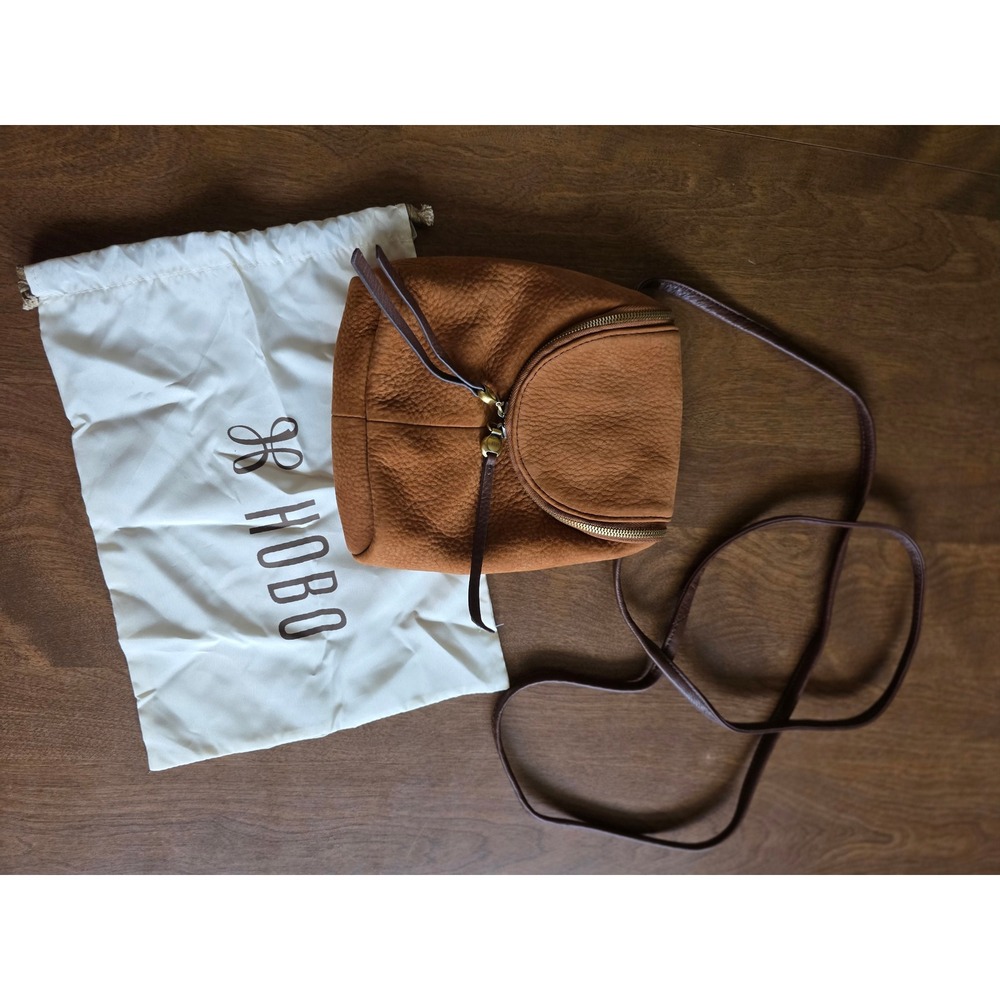 Hobo International Ginger Brown Pebbled Leather Mini Crossbody Bag with Tassels